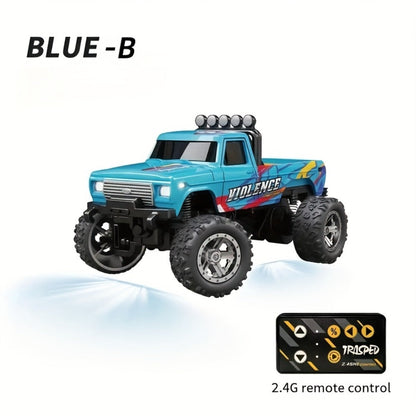 Mini RC Monster Truck 1:64 Scale Alloy Remote Control Car with LED Lights 2.4GHz Speed Steering Adjustable Kids Boys Gift