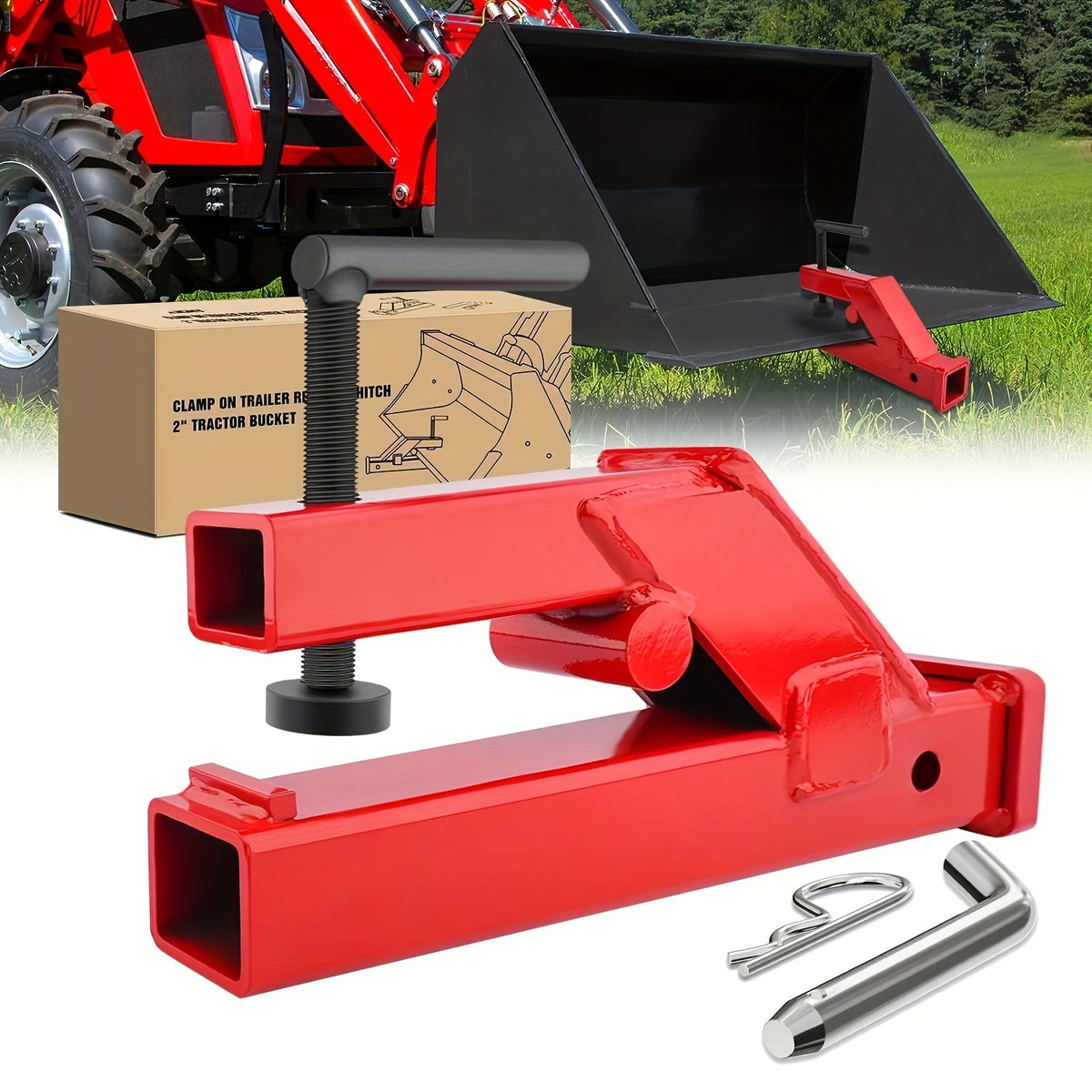921-19G Tractor Grab Hook, 3/8 Inch Tractor Bucket Grab Hooks with 1/2 Inch Tie Down Ring and 2 Inch Receiver, Grade 70 Forged Steel Bolt-On Grab Hook for John Deere Compact Tractor, RV UTV Truck Max 4700LBS, Father'S Day Gifts, Heavyduty Towing