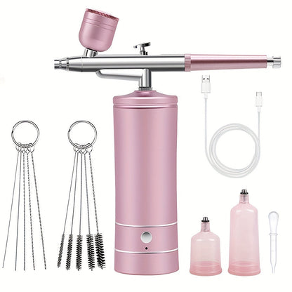 Airbrush Kit with Compressor USB Rechargeable 23-27PSI 0.3mm Nozzle 2-Speed - Portable Cordless Airbrush Set with 2 Paint Pots & Brush - for Makeup Nail Art Cake Decorating Crafts Tattoos