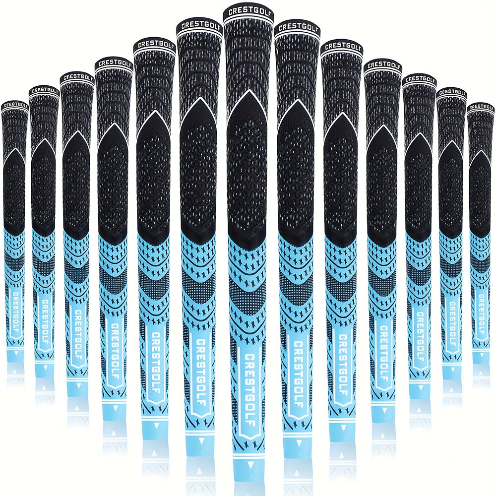 Midsize Golf Grips Set 13 Pack – All Weather Hybrid Rubber Golf Club Grips with Ecological Yarn Thread Technology, Multiple Colors, Fits Full Set of Clubs (Black, White, Red, Orange, Yellow, Blue, Gray)