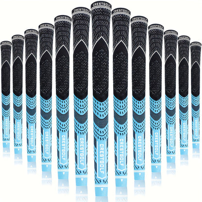 Midsize Golf Grips Set 13 Pack – All Weather Hybrid Rubber Golf Club Grips with Ecological Yarn Thread Technology, Multiple Colors, Fits Full Set of Clubs (Black, White, Red, Orange, Yellow, Blue, Gray)