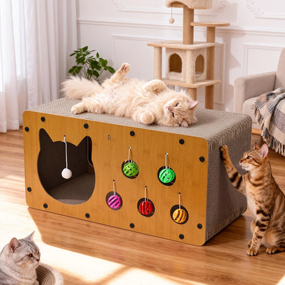 Cat Scratching Board with Interactive Rolling Ball – Multifunctional Cat Furniture for Scratching Playing & Resting, Sturdy Breathable Design, Perfect Cat Toy Gift for Indoor Cats