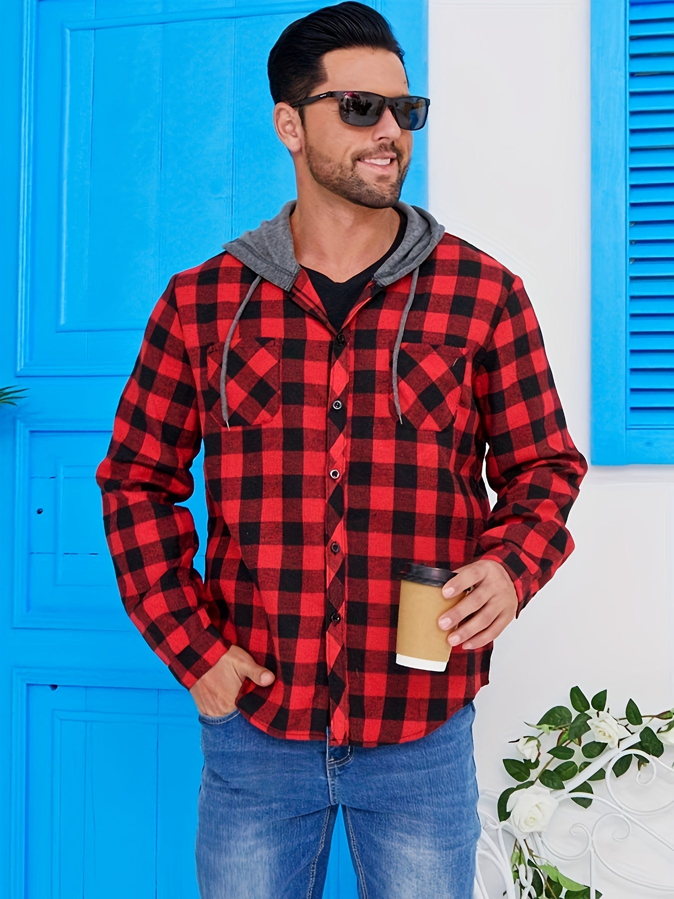Men's Hoodie - Long Sleeve Button-Front