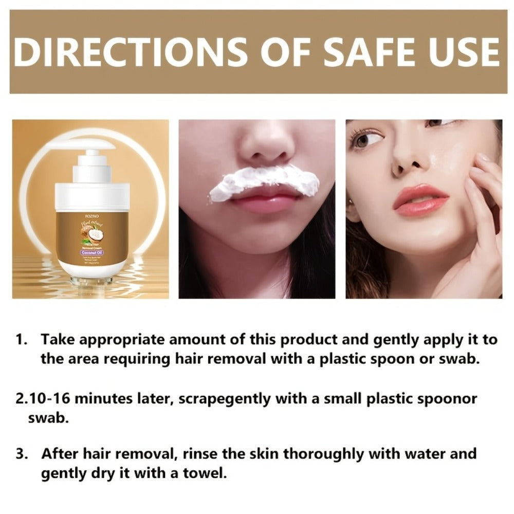 Hair Removal Cream with Coconut Essence & Aloe – Mild Non-Irritating 5-Minute Formula for Underarms, Lips, Arms, Legs, Back & Bikini Area, Gentle Depilatory Cream for Sensitive Skin, 100g