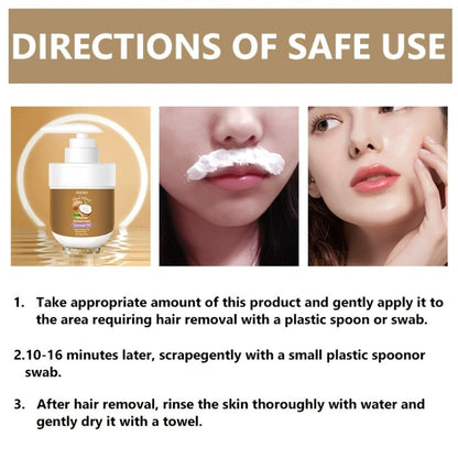 Hair Removal Cream with Coconut Essence & Aloe – Mild Non-Irritating 5-Minute Formula for Underarms, Lips, Arms, Legs, Back & Bikini Area, Gentle Depilatory Cream for Sensitive Skin, 100g