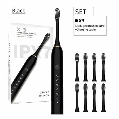 Rechargeable Electric Toothbrush 6 Cleaning Modes with 8 Brush Heads - USB Charge, Soft Bristles, Portable for Travel & Home Use, Oral Care Toothbrush for Men & Women - Black / White / Pink