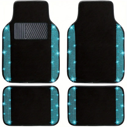 Bling Car Floor Mats Full Set – Rhinestone Sparkle Glitter Diamond Carpet, Universal Fit Cars SUV Trucks, 4pcs Anti-Slip Pad, Cute Car Accessories for Women & Girls