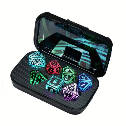 Glowing DnD Dice Set with Wireless Rechargeable Charging Case – 7-Piece LED Light Up Polyhedral Dice D4 D6 D8 D10 D12 D20 for Dungeons & Dragons, Pathfinder & Tabletop RPG, 6-Hour Battery, Mixed Blue Purple, Unique Gamer Gift