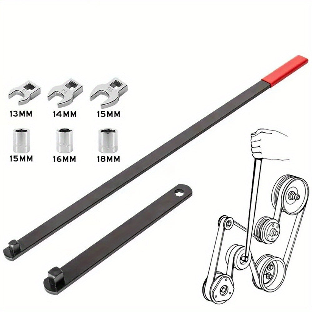 Serpentine Belt Tool Set 8-Piece, Universal 3/8" & 1/2" Drive Belt Tensioner Wrench Kit with Idler Pulley Adjuster & Crowfoot Wrenches, Chrome Vanadium Steel, Car Engine Belt Removal & Installation