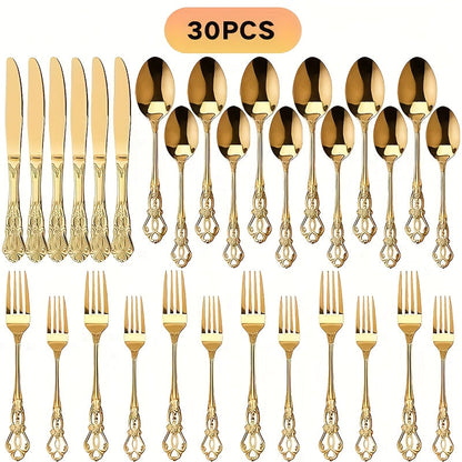 Stainless Steel Flatware Set – Vintage Royal Golden & Silver Silverware Set for 6, Rust-Resistant Dishwasher Safe Cutlery with Forks, Spoons & Knives – Available in 30 / 48 / 60 / 84 Piece Sets