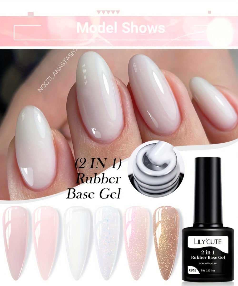 Rubber Base Gel Polish Set 6pcs Nude Pink 2-in-1 Builder Base Coat – Self-Leveling Soak Off UV LED Semi-Permanent Long-Lasting Gel Manicure Kit 0.24oz Each for DIY & Salon Nail Art Women