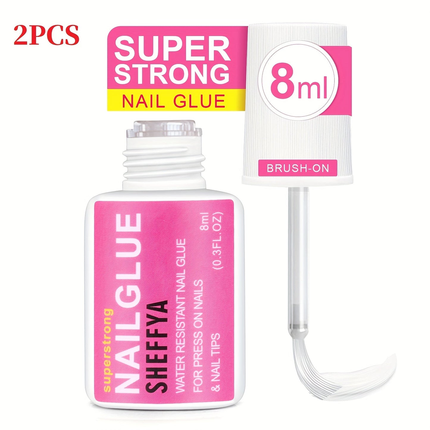 Brush-On Nail Glue Maximum Strength 0.27oz by SHEFFYA – Long-Lasting Mess-Free Precision Applicator for Press-On Nails, Nail Tips & Acrylic Nails, Salon & DIY Home Nail Art, 2pc 5pc 10pc Value Sets