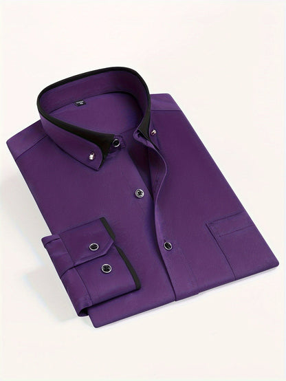 Men's Colorblock Long Sleeve Dress Shirt - Wrinkle Resistant