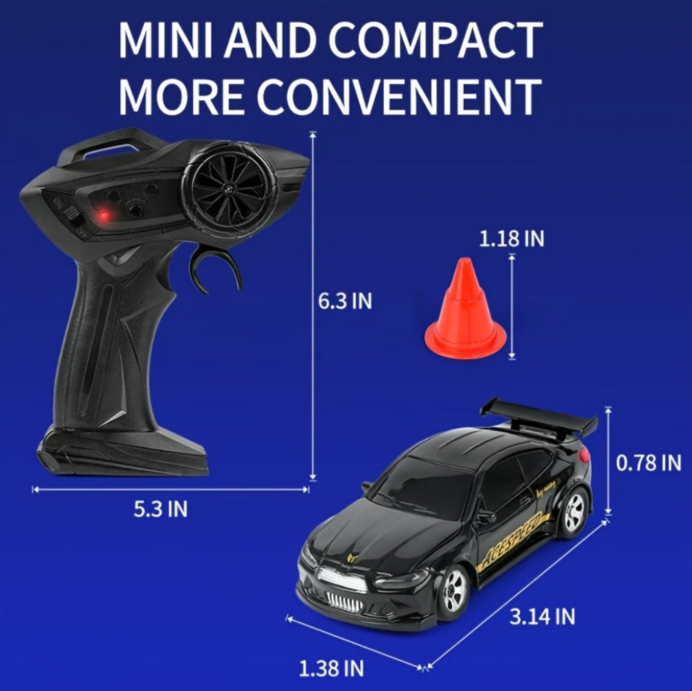 RC Drift Car 1/64 Scale 4WD with LED Lights – High-Speed Remote Control Racing Sports Car, Desktop Mini RC Toy for Boys Kids Teens, Birthday Christmas Gift Black Blue