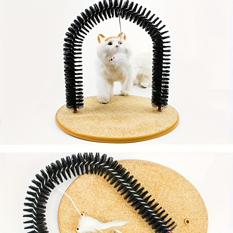 Cat Arch Self-Grooming Toy with Massage Bristles – Interactive Scratch & Groom Station for Cats and Kittens, Stimulating Rubbing Arch, Stress Relief & Hair Removal