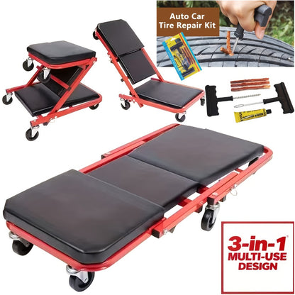Mechanic Creeper 36-Inch Z-Crawl Folding – Adjustable Load Board, 6-Wheel 2.5" Rolling Garage Repair Seat, Universal Fit with Optional Tool Kit Bundles