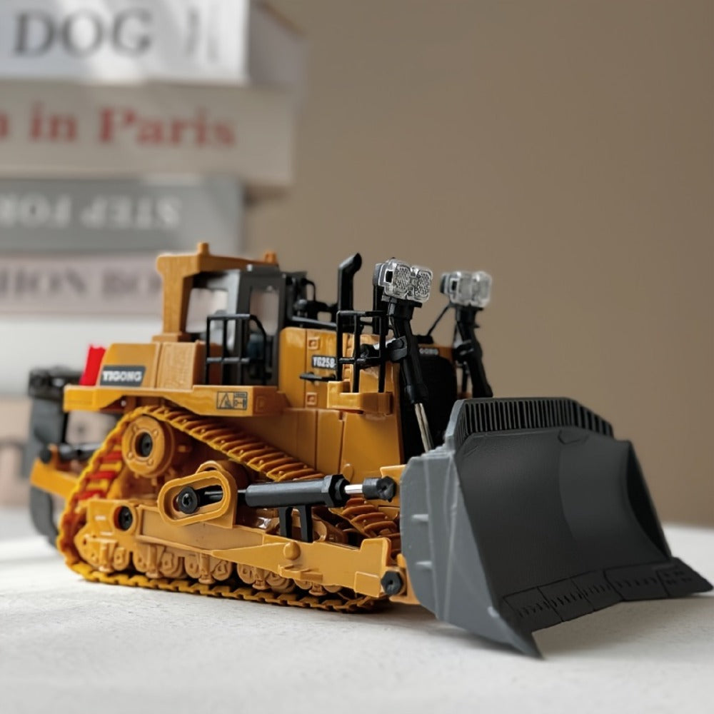 RC Construction Vehicle Toy 2.4GHz Remote Control Excavator Bulldozer Loader with Alloy Metal Cover Lights & Sound Effects – Crawler Tractor Truck for Boys Ages 8+ Birthday Christmas Gift