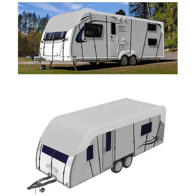 RV & Motorhome Cover, Polyester Travel Trailer Protector, Snow Frost Leaf Dust Rain Sun Protection, with Convenient Storage Bag, Adjustable Straps + Hooks, Easy Installation RV & Trailer Covers