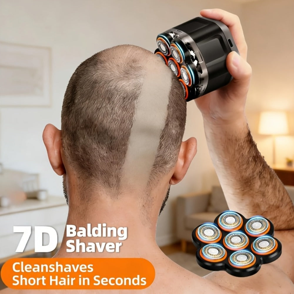 7D Floating Head Shaver for Bald Men — Electric Head Razor with USB-C Fast Charging IPX5 Waterproof Full Body Washable Magnetic Removable Blades Gift for Him
