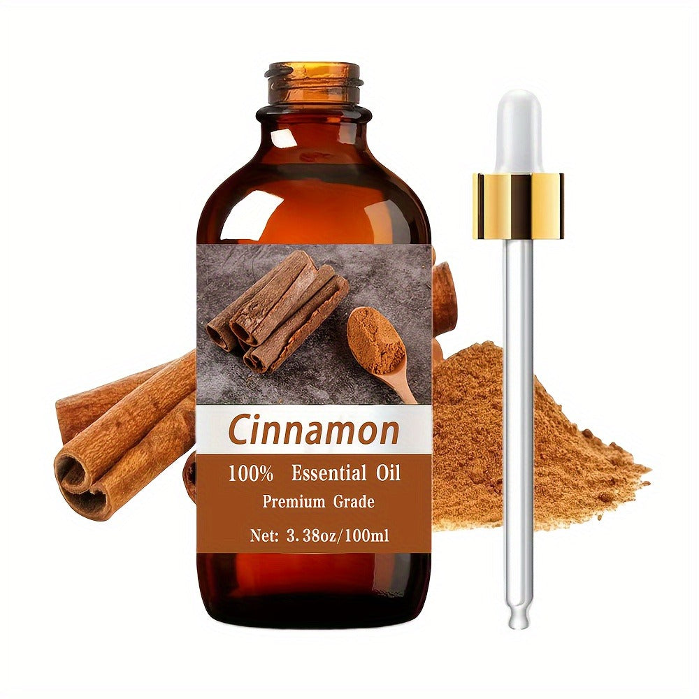 Pure Cinnamon Essential Oil for Massage Aromatherapy 100% Therapeutic Grade Warming Spicy Scent Scalp Hair Skin Care Diffuser Relaxation Meditation Gift for Women Men 100ml 3.38oz