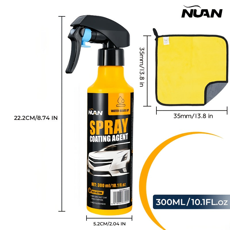 10.14oz NUAN Car Paint Coating & Restoration Solution Stain-Resistant Rainproof Multi-functional Cleaning and Coating Spray- Effectively Cleans Stains, Brightens Car Paint, Provides Quick Coating, and Offers Long-lasting Protection for Car Paint