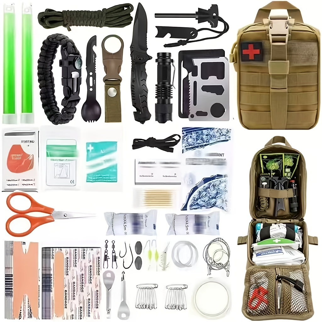 258-Piece Professional Survival Kit with Fire Starter Compass Multi-Tool for Men Camping Hiking Outdoor Exploration Emergency Preparedness Gift