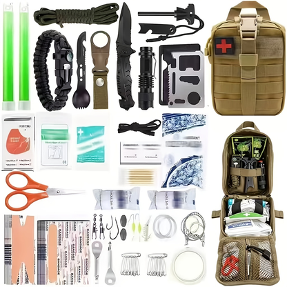 258-Piece Professional Survival Kit with Fire Starter Compass Multi-Tool for Men Camping Hiking Outdoor Exploration Emergency Preparedness Gift