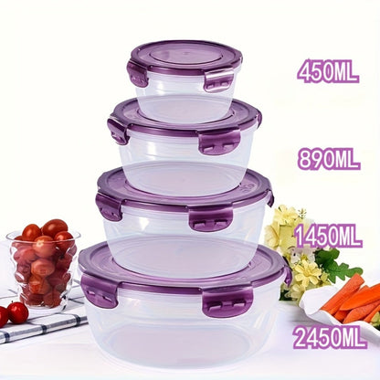 Refrigerator Storage Containers Large Capacity 3/4pcs Airtight - Keeps Fruit Vegetable Meat Egg Dumpling Fresh, Stackable Space-Saving Plastic Food Storage Boxes for Kitchen Fridge, Purple Green Blue Beige