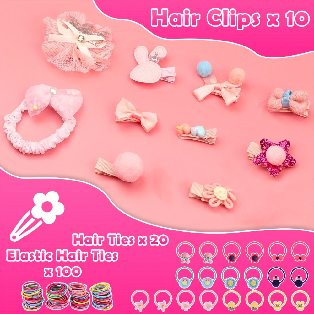 Kids Jewelry & Dress-Up Set 152 PCS – Costume Jewelry Hair Clips Bands & Accessories for Girls Ages 3+ | Princess Dress Up Toy | Best Birthday Christmas Gift for Little Girls