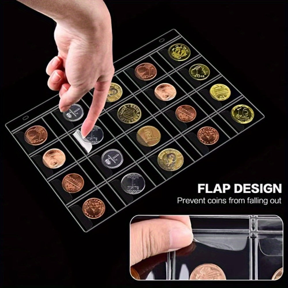 Coin Collection Book with Zipper & Handle 200/320 Pockets – 10/20 Page Coin Storage Album for Currency & Commemorative Coins, Fits 20/25/27/30mm Coins, Black & Blue