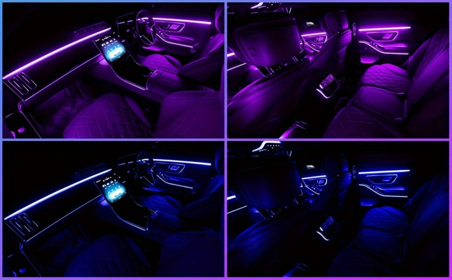 RGB Car Interior LED Strip Lights 16 Million Colors App & Remote Control Music Sync Fiber Optic Ambient Light Bar USB 5V for Car Dashboard Door Decoration, 196" & 5-in-1 Kit Options