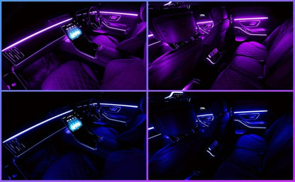 RGB Car Interior LED Strip Lights 16 Million Colors App & Remote Control Music Sync Fiber Optic Ambient Light Bar USB 5V for Car Dashboard Door Decoration, 196" & 5-in-1 Kit Options