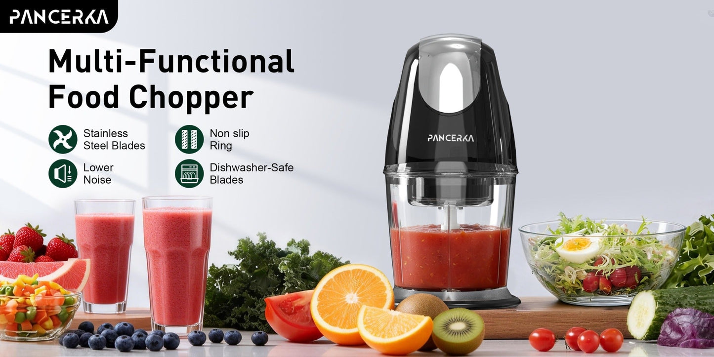 Electric Food Chopper Mini Food Processor – One-Touch 600ml Vegetable Chopper with 4 Stainless Steel Blades, Meat Grinder Blender for Garlic, Fruits, Smoothie, Puree, Black