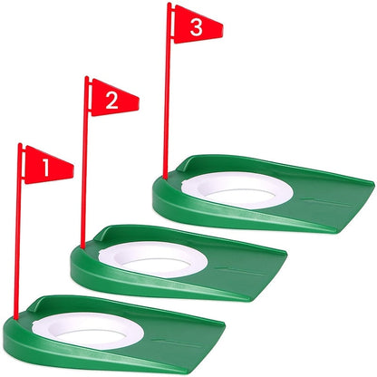 Golf Putting Cup Practice Holes 3 Pack with Numbered Flags Portable Durable All-Direction Surface Regulation Indoor Outdoor Putting Green Training Aid for Improving Putting Skills