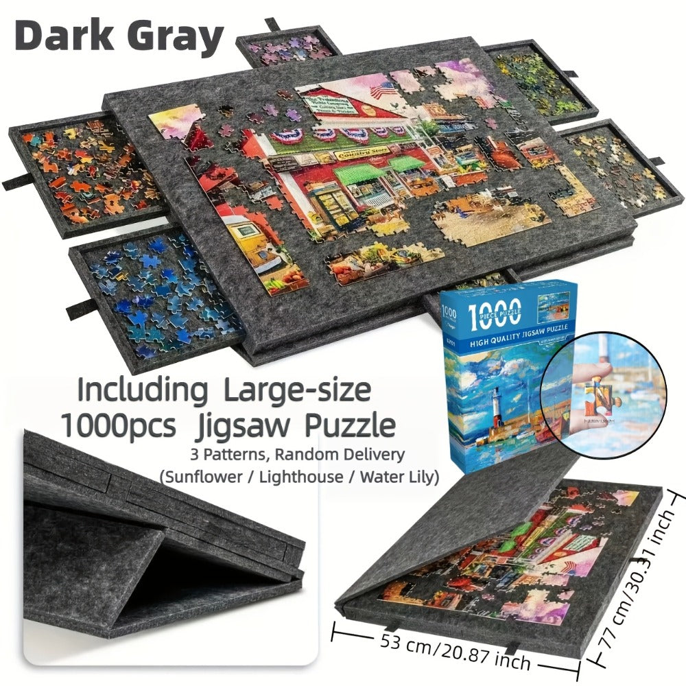 Portable Puzzle Board with Anti-Slip Surface – Fits 1000 & 1500 Piece Puzzles, Lightweight Jigsaw Puzzle Table for Storage & Family Game Night, Dark Gray / Light Gray, 30x21" or 35x24"
