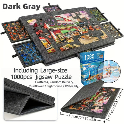 Portable Puzzle Board with Anti-Slip Surface – Fits 1000 & 1500 Piece Puzzles, Lightweight Jigsaw Puzzle Table for Storage & Family Game Night, Dark Gray / Light Gray, 30x21" or 35x24"