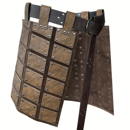 Viking Skirt Armor with Belt for Men & Women – Embossed PU Faux Leather Waist Armor, Nordic Medieval Warrior Costume for Halloween LARP Cosplay Renaissance Fair, Dark Brown & Black