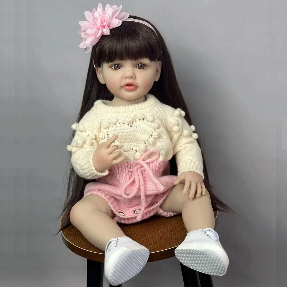 Reborn Baby Doll 22 Inch Full Vinyl Body Bath-Safe with Lifelike Weight Acrylic Eyes & Wig Hair – Includes Clothes Pacifier Bottle & Birth Certificate, Realistic Newborn Girl Gift for Kids & Collectors 55cm