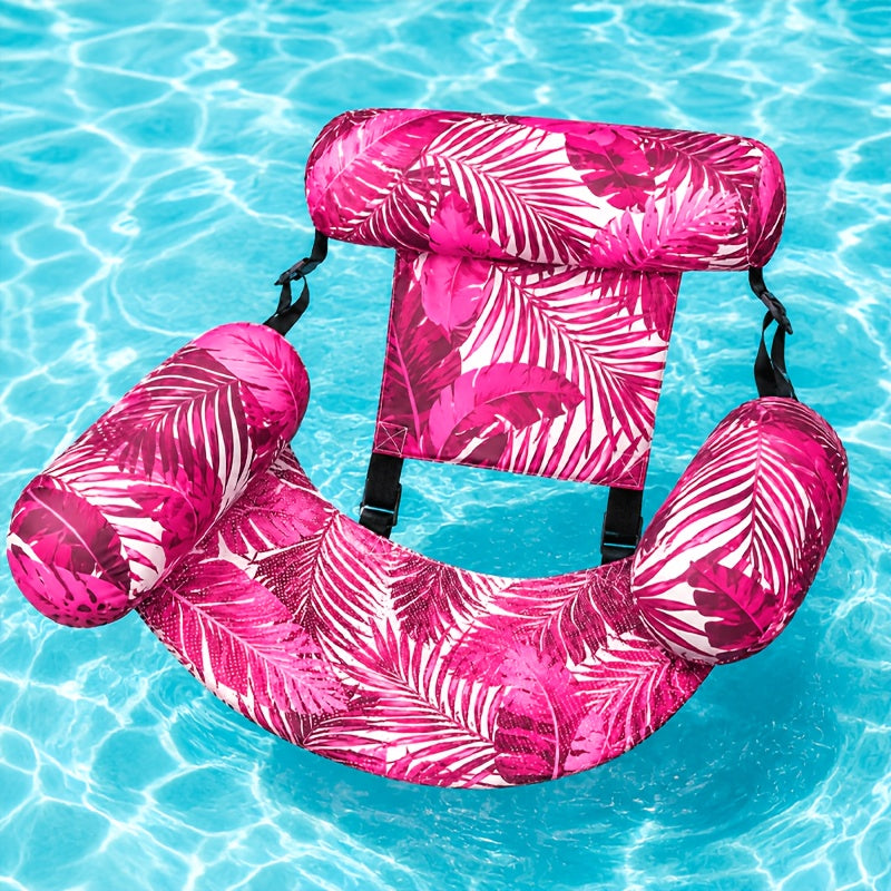 Tropical Leaf Inflatable Pool Float Lounger for Adults – Hammock Chair with Adjustable Back & Head Support, Buoyant Pillow, Fabric Cover, Pool Lake Beach Summer Water Party Relaxation Gift
