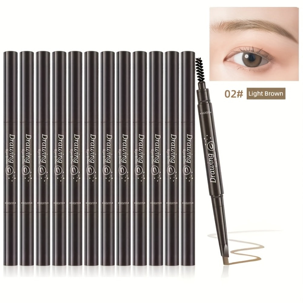 Eyebrow Pencil 12-Pack Double-Ended Waterproof — Automatic Twist-Up Brow Pencil with Spoolie Brush, 4 Natural Shades, Long-Lasting Easy Brow Makeup for Women