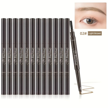 Eyebrow Pencil 12-Pack Double-Ended Waterproof — Automatic Twist-Up Brow Pencil with Spoolie Brush, 4 Natural Shades, Long-Lasting Easy Brow Makeup for Women