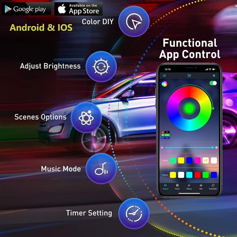 Automotive LED Interior Light Strip, 5 in 1 236 Inch/ 6 in 1 315 Inch RGB Multi-Color, with Optical Fiber Ambient Lighting Kit, Remote Control And APP Control, Car Car Plug LED Light Strip with Music Synchronization Mode, Without Battery