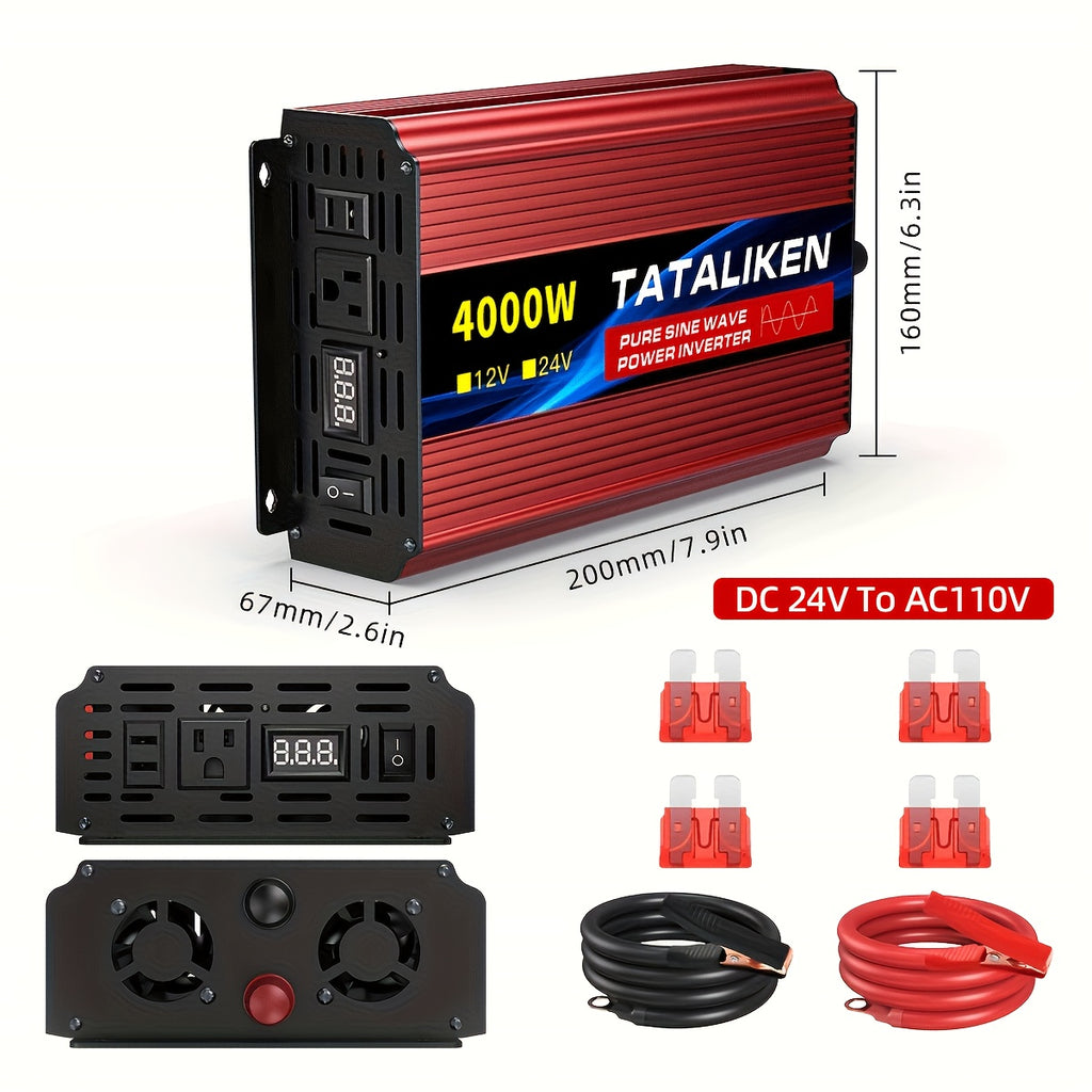 Pure Sine Wave Power Inverter 4000W/1300W Power Automotive Power Inverter - 12V To 110V Converter, LED Voltage Display Is Convenient