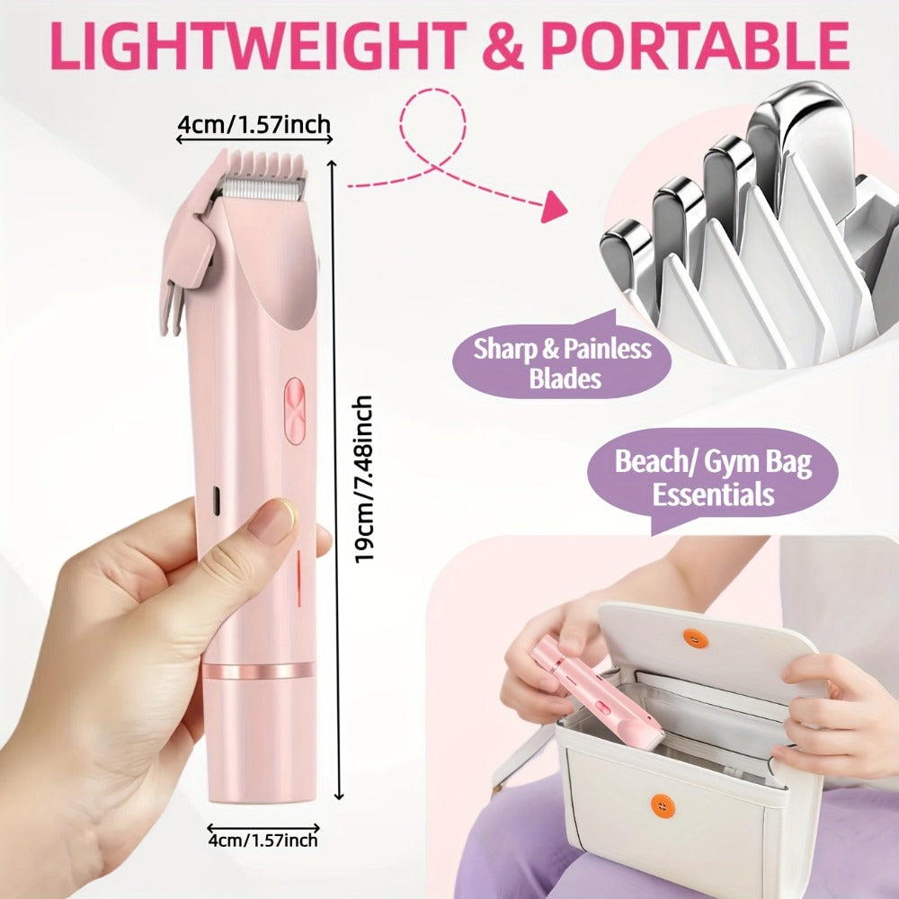 Electric Hair Trimmer for Women Dual Head IPX7 Waterproof USB Rechargeable Painless Bikini Trimmer Face Body Shaver Arms Legs Underarm Bikini Line Sensitive Skin Pink Special Edition Gift Set