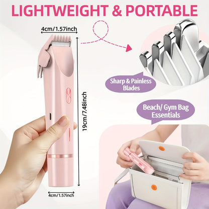 Electric Hair Trimmer for Women Dual Head IPX7 Waterproof USB Rechargeable Painless Bikini Trimmer Face Body Shaver Arms Legs Underarm Bikini Line Sensitive Skin Pink Special Edition Gift Set