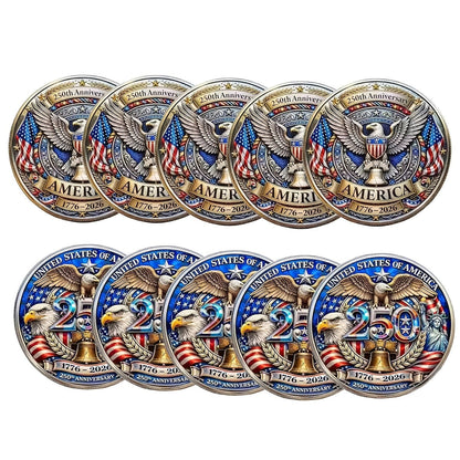 US 250th Anniversary Commemorative Coins 1776-2026 Set of 10 – America 250 Collectible Coins with Dual Historical Patterns, Patriotic Gift for History Fans & Collectors