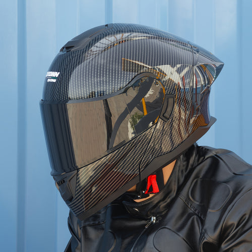 Motorcycle Helmets Modular Full Face Helmet Flip Up Carbon Fiber Pattern
