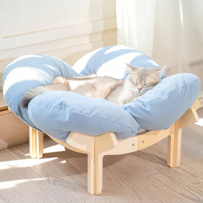 Cat Sofa Heart-Shaped Solid Wood Frame Pet Couch with Soft Cushion for Cats Small Dogs Indoor Chaise Lounge Furniture Beige Blue Pink