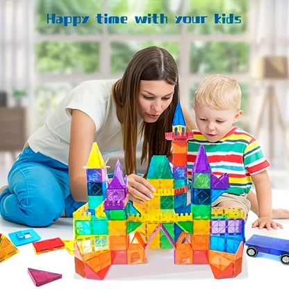 Magnetic Tiles 120 Pieces with 2 Cars – STEM Magnet Building Blocks Set for Toddlers Boys Girls Ages 3 4 5 6 7 8, Compatible with Major Brands, Birthday Christmas Holiday Gift