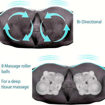 Neck Shoulder Massager with Heat – Shiatsu Deep Kneading Massage Pillow for Back, Waist & Muscle Pain Relief, Portable Electric Massager, Perfect Gift for Wife, Husband, Parents & Office Workers
